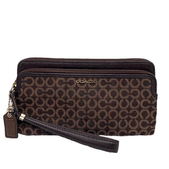 COACH Brown Double Canvas Wristlet - Picture 1 of 10